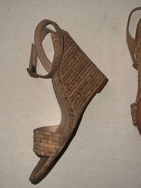 Schutz Cork Wedge Ankle Strap Sandals Size 10 Natural Taupe Brazil
